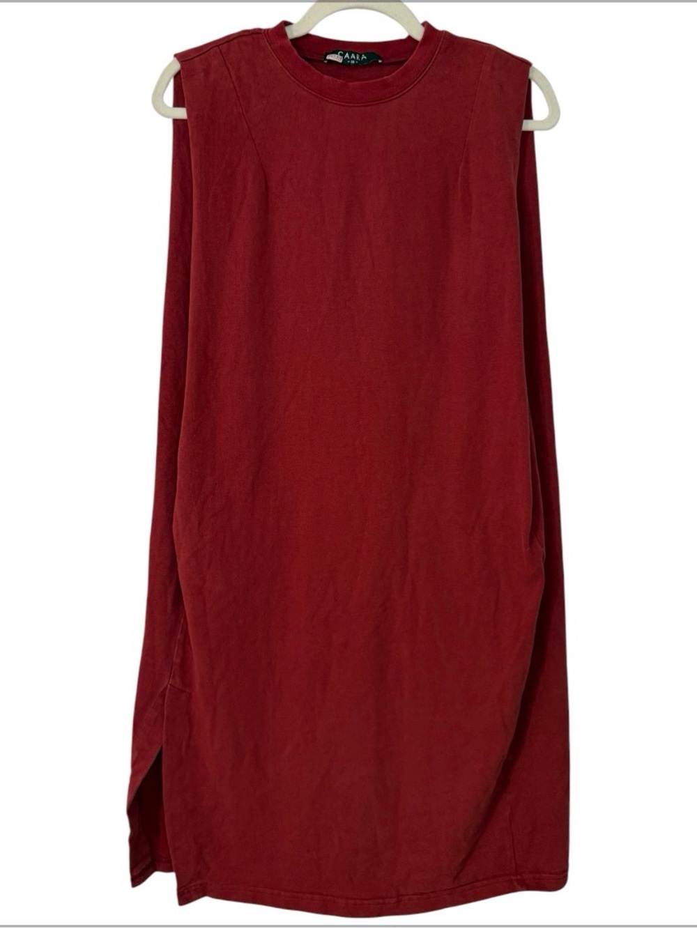 CAARA Sleeveless Mini Shirt Dress in Rich Wine with Pockets and Slit